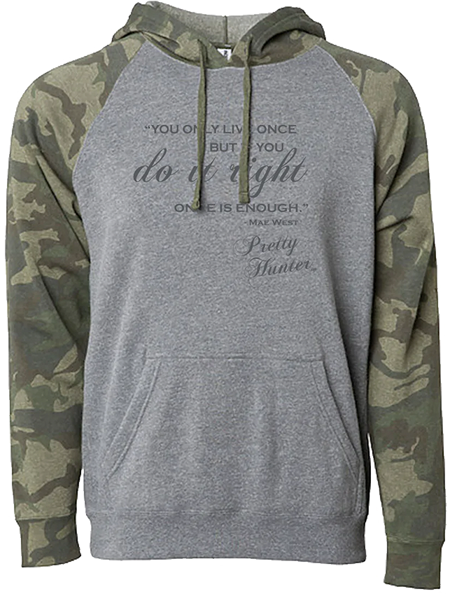 Pretty Hunter Raglan ‘Mae West’ Camo & Gray Hoodie